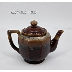 Vintage Cottagecore Brown Drip‎ Glaze Stoneware Teapot